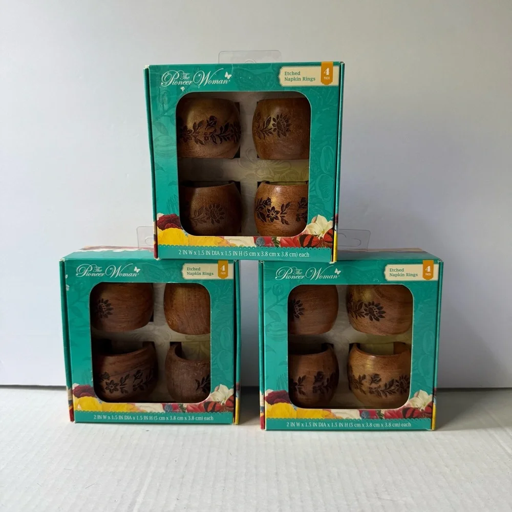 The Pioneer Woman Rustic Wooden Brown Napkins‎ Holders Set 4 Each New (3)